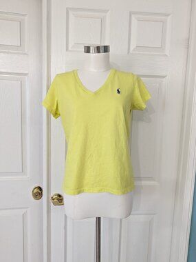 Polo Ralph Lauren Shirt Women Yellow V Neck Sport Preppy Pony Sz 8